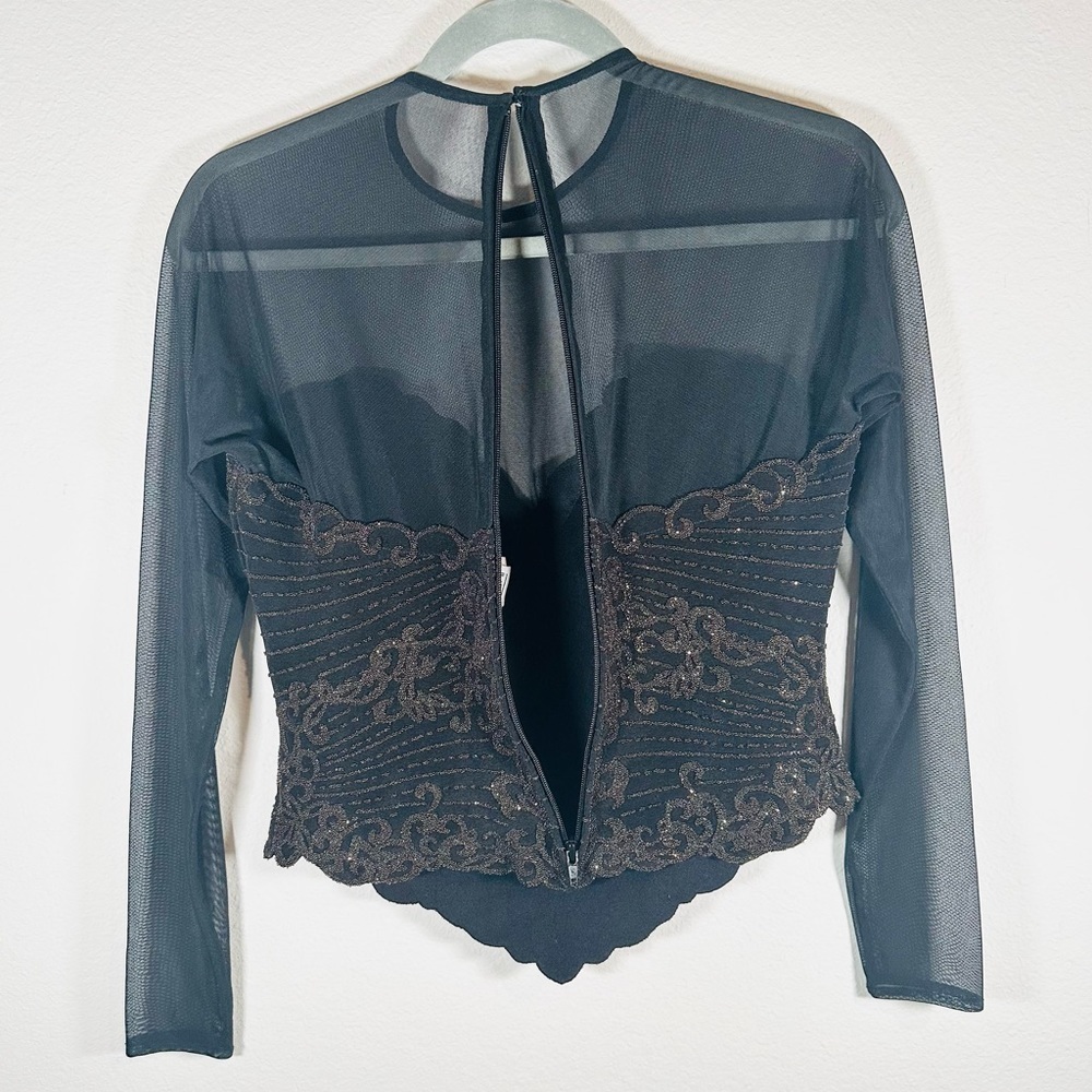 Tadashi Shoji Floral Embroidered Beaded Sheer Top Bodice Size Medium - Picture 7 of 12